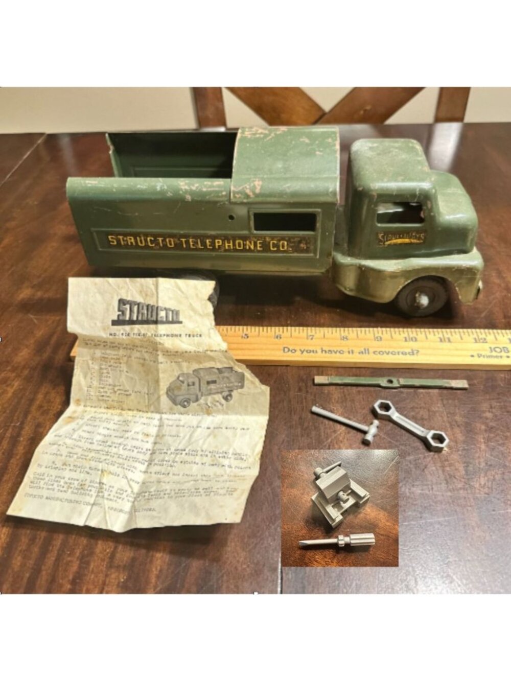 Vintage Structo Telephone Co. Metal Toy Truck With Tools & Instructions